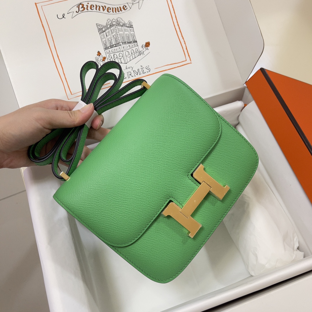 Hermes Constance 18 Mini Shoulder Bag In Green Kiwi Epsom Leather